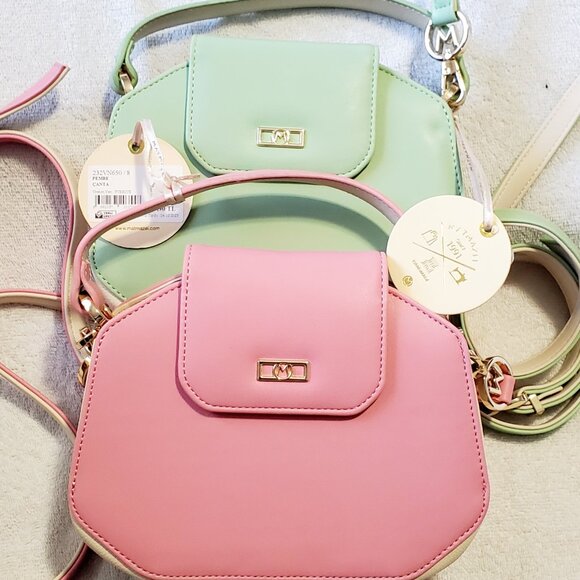 MATMAZEL "Palmy" Round Metal Buckle Hand & Shoulder, Crossbody Bag- Pink & Green - Picture 1 of 14